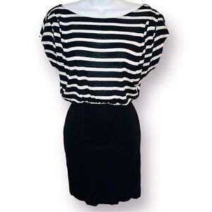 French Connection Stripe Twofer Mini Dress Dolan Half Sleeve Pleated Black 0